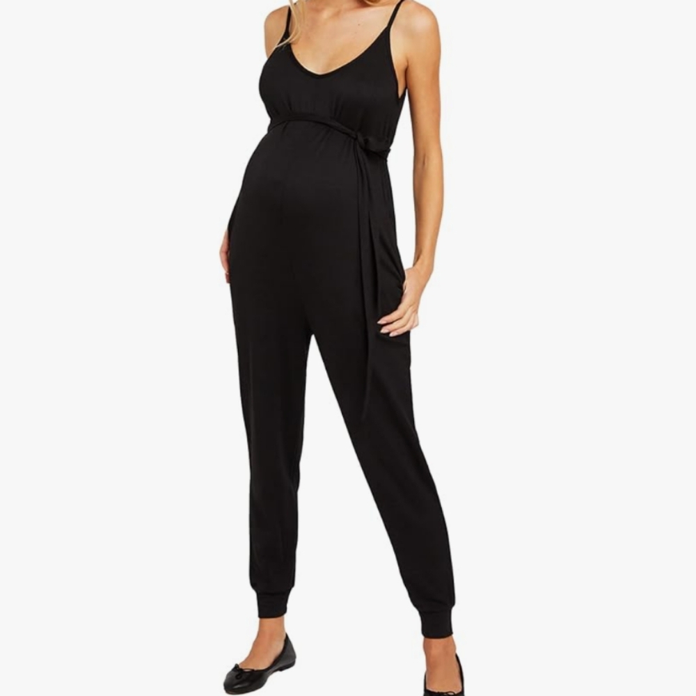 BumpStart by Motherhood Maternity Black Jumpsuit with Tie Waist